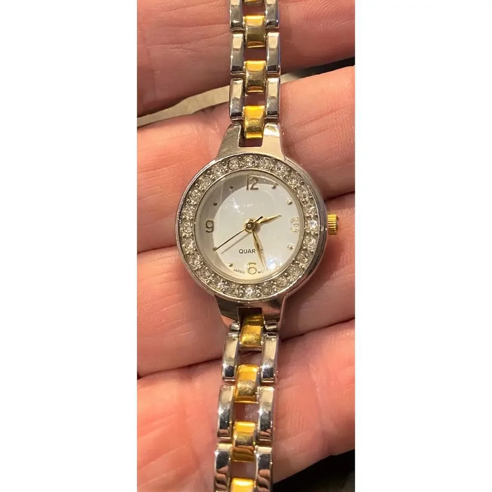 Women's 24mm Two Tone Watch, MOP Face, Crystal Accents